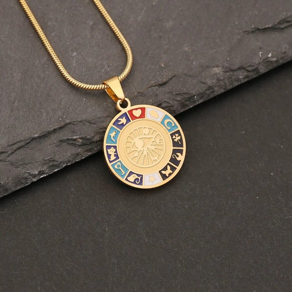 #085 Expressive Eye Stainless Steel Oil Dripping Pendants Necklace